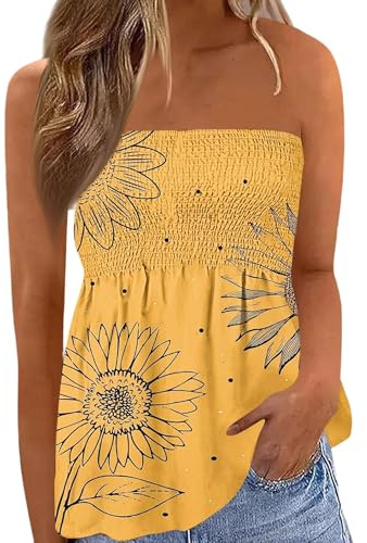 Lshyuehao Womens Tube Tops Strapless Striped Tanks Sexy Casual Backless Bandeau Sleeveless Shirts Summer Flowy Smocked Blouse