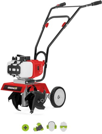 GREENCUT GTC130X - Motoazada de Gasolina 65cc 3,7CV 2 Tiempos, 30cm de Ancho de Trabajo, 15cm de Profundidad, 4 Fresas Intercambiables, Ideal para Huertos y Jardines (Reacondicionado)