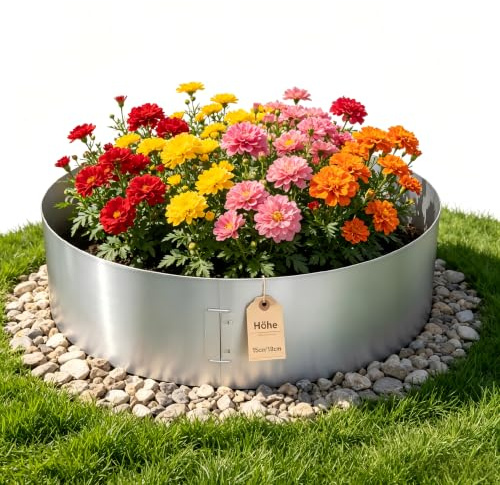 QEENTOE Verzinkter Stahl Beetrand Garten, 100cm Einzelbreite 18cm Höhe, biegbare Rasenbegrenzung für Terrasse Blumenbeet, 10 Teile Gesamtlänge 10m, Farbe Silber