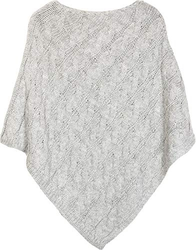 styleBREAKER Poncho in Maglia con Motivo a Treccia, Poncho Girocollo, Maglia Grossa, per Donna 08010040, Colore:Grigio Chiaro
