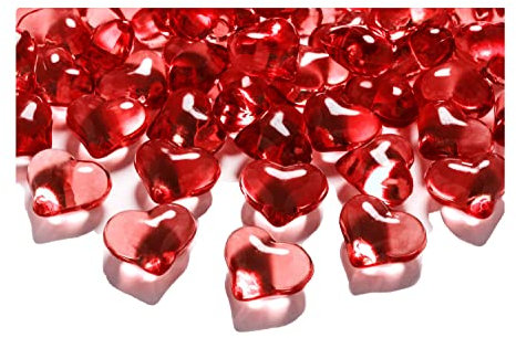 30 rote große Deko - Herzen - leuchtende Dekosteine aus Acryl - ca. 2cm x 2cm - Tau-Tropfen - Tischdekoration, Hochzeit, Verlobung, Taufe von Partyloon