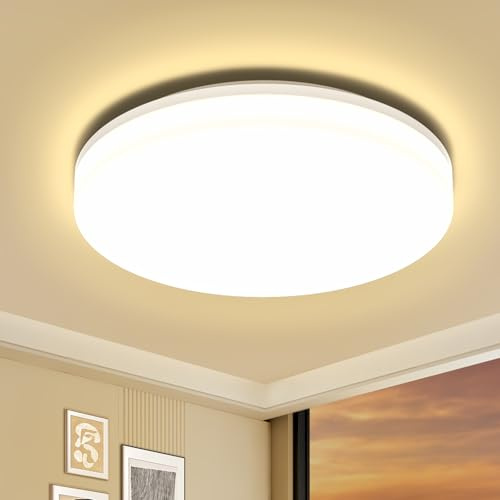 Öuesen 18W Wasserdichte LED-Lampe Decke Moderne dünne Runde lampe bündige Deckenleuchte 1650lm Warmweiß 3000K led Deckenlampe für Badezimmer Schlafzimmer Küche Wohnzimmer Korridor Balkon Flur Bad