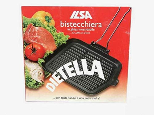 Ilsa BISTECCHIERA in GHISA CM 24 X 24 Smaltata Rigata Manico PIEGH Pra 451106