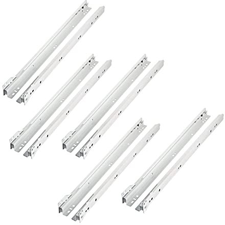 LOOTICH Guidage de Tiroir Rails Roulement à Rouleaux Extrait Partie 500mm Coulisses/Glissières pour Tiroirs Blanc Lot de 5 (20 Pièces pour Montage sur 5 Tiroirs)
