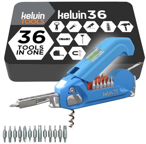 KELVIN 36-in-1 Set Cacciaviti con 26 Inserti per Avvitatore, Metro a Nastro, Martello, Cavatappi e Altri Gadget Utili, Set Cacciaviti Precisione, Attrezzi Da Lavoro Versatile Per Il Fai Da Te