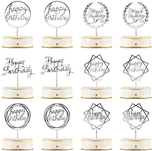 12 Pieces Acrylic Happy Birthday Cake Topper Glitter Cupcake Topper Picks Decorations For Birthday Party Cake Desserts Pastries, 6 Styles