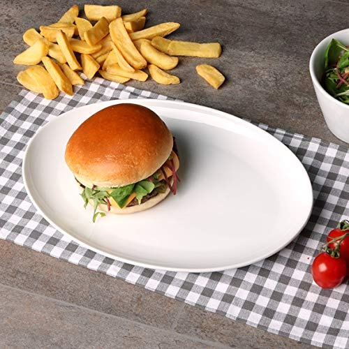Holst Porzellan OS 030 PACK 6, 6er Set Porzellan Burgerplatte oval 30 x 21 cm hoher Rand für sechs Personen