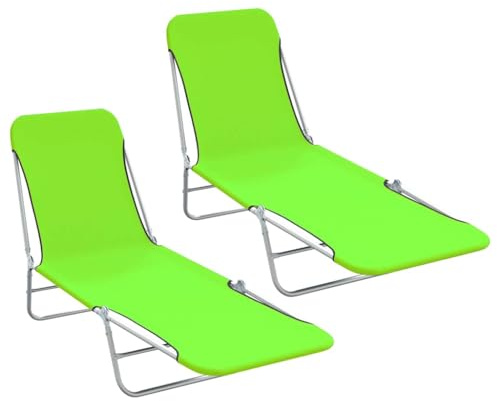 vidaXL 2X Sonnenliege Klappbar Gartenliege Strandliege Freizeitliege Gartenmöbel Liege Campingliege Relaxliege Garten Strand Stahl Stoff Grün
