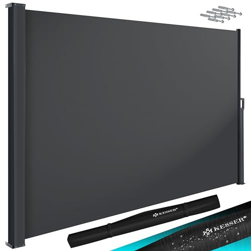 KESSER® Seitenmarkise ausziehbar Markise 160 x 300 cm Blickdicht Sichtschutz & Windschutz für Garten Balkon & Terrasse, Seitenrollo mit Wandhalterung, inkl. Wettercover & Montagezubehör, Dunkelgrau