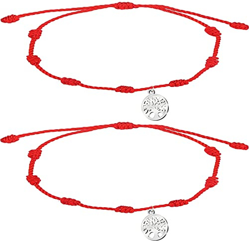 cotigo, Bracciale rosso a 7 nodi con amuleto in acciaio, fortuna e protezione, bracciale malocchio per coppia e amicizia, gioiello regolabile per donna e uomo