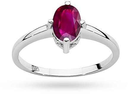 Weißgold Damen Goldring mit ovalem Rubin 1.00Ct, 14 Karat Gold (585) | Goldring inklusive Box | Goldring für Frauen (Rubin, 64 (20.5))