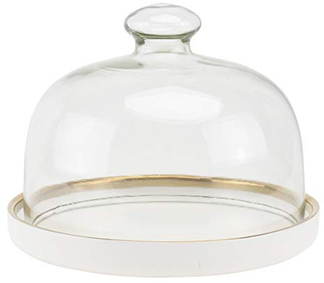 TSTSM Classic Decorative Weiß Cake Bell Jar Food Cover Lid - 14.80cm (L) x 14.80cm (W) x 11.60cm (H) - Glass & Ceramic - Food Storage Container