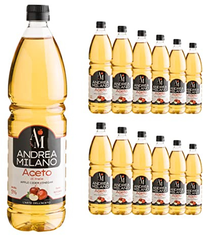Andrea Milano, Aceto di Mele, Gusto Delicato e Aromatico, Ideale da Abbinare a Verdure Cotte e Crude, 5% di Acidità, Made in Italy, 12 Conf in PET da 1 L
