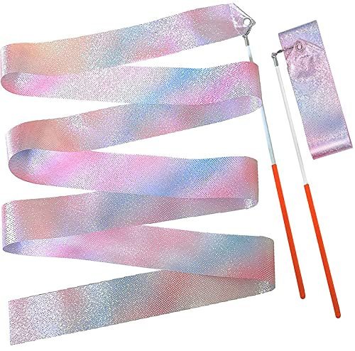 ANDSHUAI 2 Stück 2m Tanzbänder,Tanzband,Funkelndes Tanzband mit stab Kinder,Gymnastikband mit stab Anti-Rutsch,Gymnastik-Luftschlangen,Kinder Lange Dance Ribbons,Gymnastik Künstlerische Tanztrainings