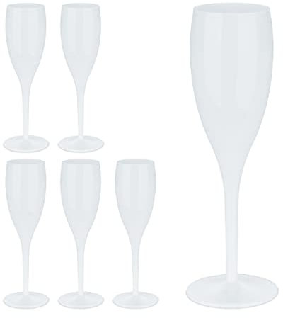 Relaxdays Flute in Plastica, Set da 6 Calici da Spumante, Bicchieri Riutilizzabili, Senza BPA, 100 ml, Prosecco, Bianco