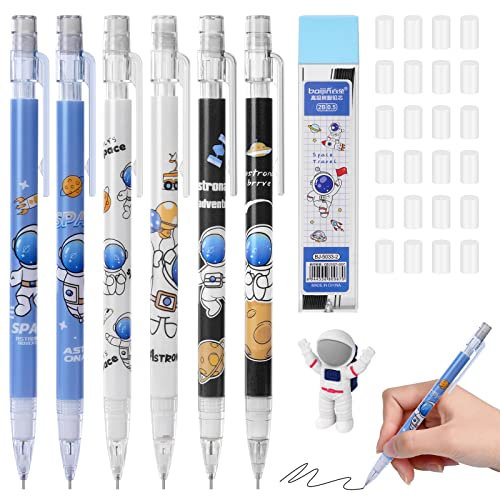 AUAUY 6PCS Niedlich Druckbleistifte, Bleistiftminen 0,5MM Druckbleistift Set mit 1 Box Ersatzminen und Radiergummis, Wiederverwendbar Automatische Mechanische Stifte für Das Schreiben Malen Skizzieren
