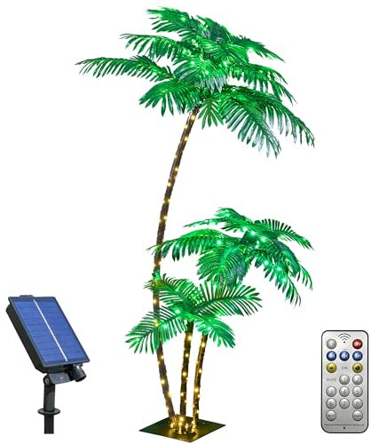 LIGHTSHARE Lighted 6FT Gorgeous Palm Tree 3Trunks Artificial Palm Tree 203LED Lights for Decoration Outdoor and Indoors Tiki Bar Christmas Patio Pool-Solar
