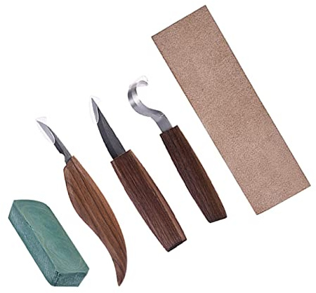 Uonlytech Set 5 Pezzi Coltelli da Intaglio in Legno e Acciaio Inossidabile con Impugnatura Antiscivolo per Principianti, Strumenti Facili da Usare per Intaglio su Carta e Pino in Lavori