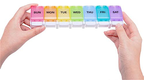 Portable Medicine Box,Pill Organiser,7 Days Morning Evening 7 Compartments BPA Free with Rainbow Design and Large Compartments for Vitamins, Fish Oil Tablets, Medicines or Additional Preparations