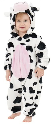 LONULAIN Unisex Baby Animal Costume Pajamas, Infant Flannel Hooded Halloween Romper Cosplay Costume/Homewear/Sleepwear (Cow,18-24 Months)