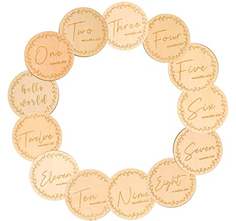 VICASKY 13stücke Holzkarten Wachstumskarten Für Neugeborene Runde -discs Mit Cartoon-motiv Unisex Geschenkidee Für Frischgebackene Eltern