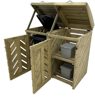 Arbor Garden Solutions VerdiBin wheelie bin storage unit, outdoor dustbin storage (Double, with shelf)