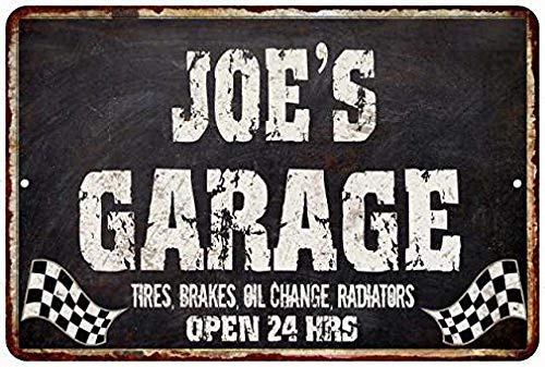 Targa in latta da 20,3 x 30,5 cm, motivo: Joe'S Garage, colore: nero