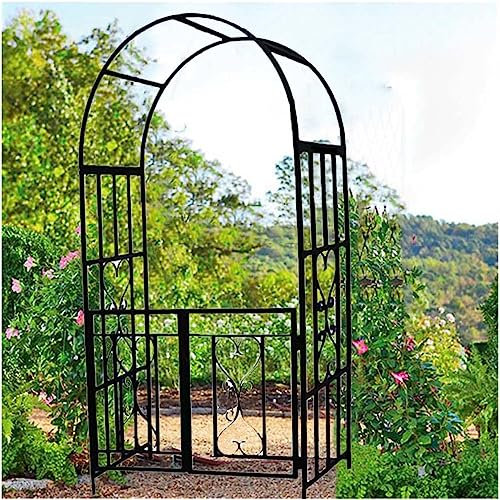 SUNMME Gartenbogen mit Tor, eleganter Rosenlauben-Torbogen für Kletterpflanzen, Rankgitter, wetterfest, B 44,5 x H 82,7 x T 20,5 Zoll
