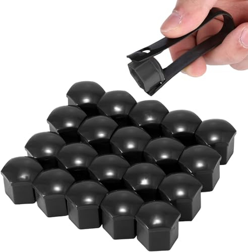 20PCS 17mm Wheel Nut Covers and 1Pcs Clip- Anti-Theft, Durable Wheel Centre Caps with Removal Tool for Most Car Wheels, Car Cover Protective Caps (Black)