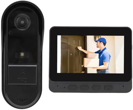 Yctze Sonnette Vidéo sans Fil à Nocturne, Grand Angle 1080P 8MP 170°, Conversation Bidirectionnelle IP66 étanche avec Système d' Vidéo à écran de 4,3 Pouces