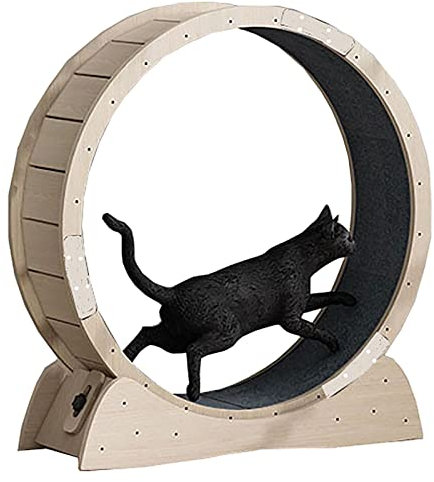 GLJTUO Katzen-Laufrad In Holzfarbe – Katzen-Laufband, Geräuschloses Trainingsspielzeug Für Hauskatzen, Laufmaschine Für Kätzchen Mit Ersatz-Matten-Sicherungsstift,Inner Diameter-93cm/36.6