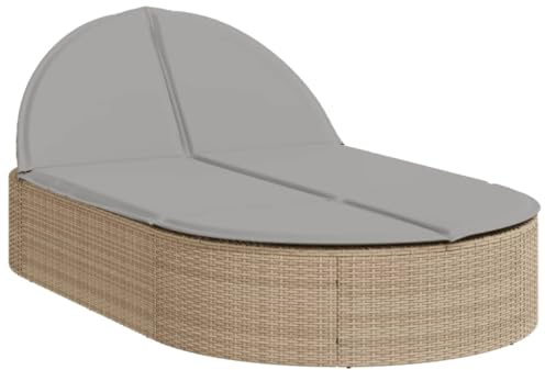 vidaXL Sonnenliege, Doppelliege mit Auflagen, Gartenliege Verstellbare Rückenlehne, Relaxliege Liege Gartenmöbel, Beige Poly Rattan
