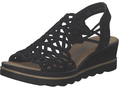 Rieker 67465 Damen Keilsandalette Textil schwarz