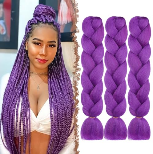 FESHFEN Treccia Africane Extension per Treccine Finta Capelli Viola Scuro | 3Pz 60 cm Sintetica Kanekalon Braiding Jumbo Twist Extensions per Donna, Facili da Applicare, Fai da Te Trecce Uncinetto