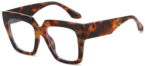 LJCZKA Oversized Square Blue Light Glasses for Women Men Computer Glasses Thick Frame Anti Eyestrain Headache for Reading, Texting & Gaming