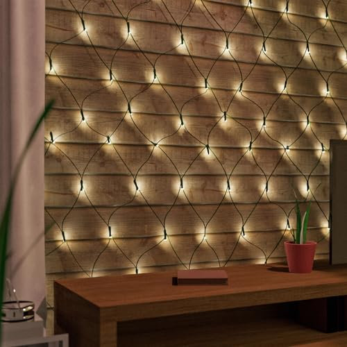 100er LED-Lichternetz Lichterkette Weihnachtsbeleuchtung warmweiß innen & außen Kabel Grün Timerfunktion Batterie