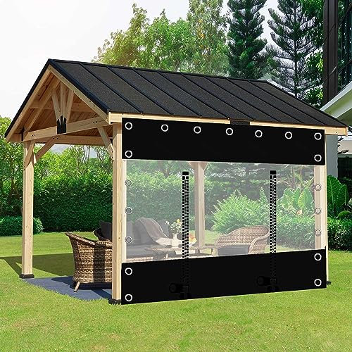 Transparent Waterproof Pergola Gazebo Tarpaulin Side Panels Outdoor Clear Curtains With Zip Doors PVC Rain Curtains Customisable Partition with Grommets 2.5×3.0m (8×10ft)
