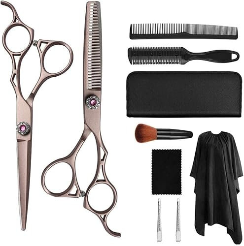 10-teiliges Friseurscheren-Set, 6-Zoll-Haarscheren-Set, professionelles Friseurscheren-Set, Effilierscheren-Set für Männer und Frauen, Metallic, 6,0-Zoll-Set