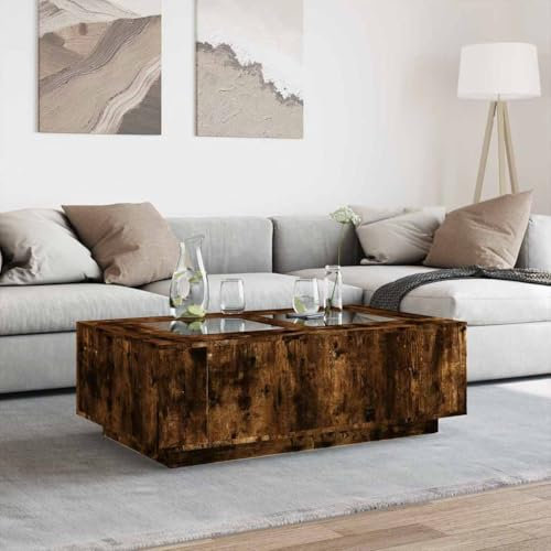 HEFZGDB Couchtisch mit Infinity-LED Räuchereiche 116x69x40 cm Living Room Table Wohnzimmertisch Klein Couch Tisch Wohnzimmer Wohnzimmer Tisch Für Couch für Café Tagungsraum Balkon Innenhof