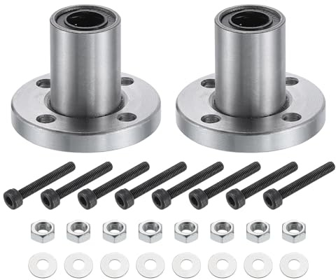 QUARKZMAN LMF8UU Linear Kugellager 8mm Bohrung 15mm OD 24mm Länge Runde Flansch vernickelt mit Schrauben für CNC Maschine 3D Drucker 2 Stück