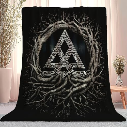 Manta 180 X 200 Cm Misterioso Nórdico Runa Negro Blanco – Suave Y Plúmosa En Microfibra, Ideal para Cama, Sofá & Camper – Versátil para Todo El Año, Lavable En Máquina