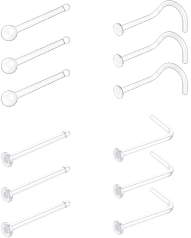 AceFun Clear Nose Stud Piercing Retainer Bioflex Plastic L Shape Nose Studs Retainers Flat Top clear nose studs hide piercing for school invisible Nose Piercing 20 Gauge (0.8mm)
