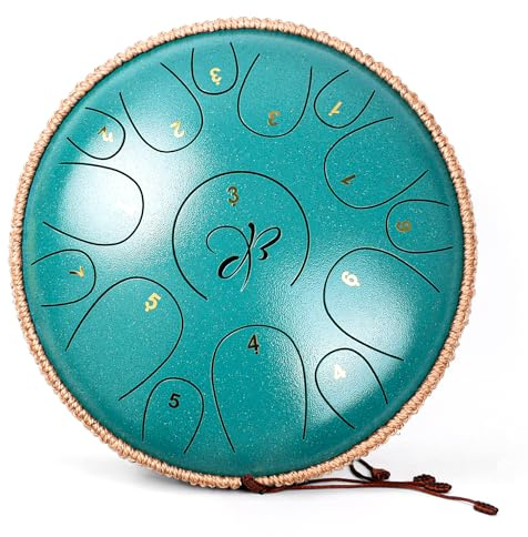 Steel Tongue Drum - 30,5 cm (12 Zoll), 15 Noten, Stahlzungentrommeln für Kinder und Erwachsene, Stahlhandpan mit Schlagzeugschlägel, Hängetrommel mit Notenbuch und Tragetasche, Handpan C-Dur
