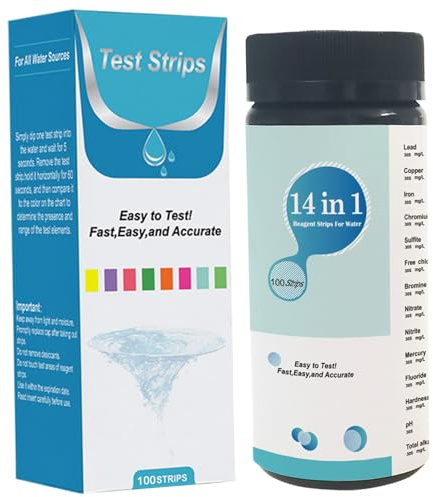 Kit de prueba de agua potable 100pcs 14 en 1 kit de prueba de agua Tester universal práctico para beber pruebas de hogar rápidas y fáciles prácticas para la dureza fluoruro de cobre de hierro