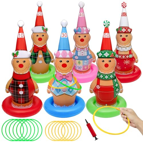 Aufblasbares Weihnachts-Wurfspiel, Lebkuchenring-Würfel, Weihnachtsfeier, Partyzubehör, Familienspiele, 6er-Pack mit 12 Stück