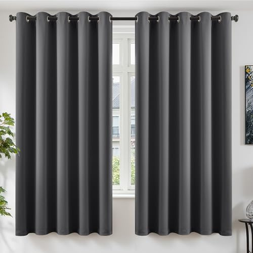 TOPICK Bedroom Blackout Curtains with Eyelets 66 x 72 Inch, 2 Panels Soft Thermal Insulated Darkening Window Treatments for Living Room, Soundproof Grey Curtains & Drapes