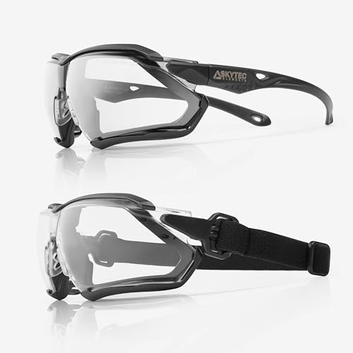 Skytec Hybrid Safety Goggles EN166 Certified – Anti-Fog, Anti-Scratch UV Protective Glasses with Adjustable Headband, Safety Glasses for Work, Lab, Grinding & Outdoor Eye Protection - Clear Lens