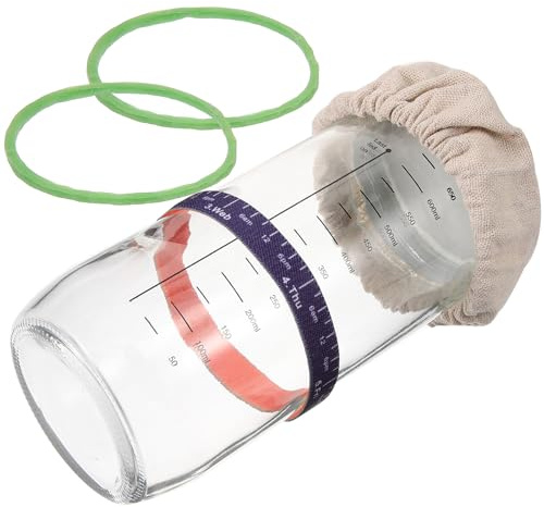 MAGICLULU Barattolo per Lievito Madre in Vetro da 730 Ml Coperchio Ermetico Bilancia Laterale e Copertura Traspirante Contenitore Sigillato per Fermentazione e Conservazione del Lievito