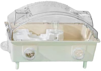 Guangcailun Hamsterbur Stort utrymme Akrylbur Bärbar Ventilationshål Takfönster Husdjurskomfort och hälsa och vila. Stor hamsterhabitat Akryl Bärbar, Beige, 45x28x30cm