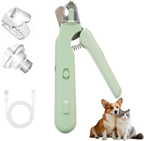 Flanliy Krallenschere für Hunde mit Licht, 2-in-1 Krallenschere Katzen & Hund mit Krallenschleifer, Lichtschere Hund mit Schnell-Sensor & Spritzschutz, Krallenschneider für Hunde und Katzen (Grün)